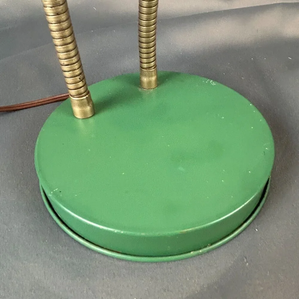 MCM Double Gooseneck Leviton Green Metal Desk Working Table Light Lamp